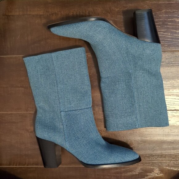 NEW Anthropologie Silent D Ivon Denim Boots Women 6.5 Vintage Chic Cowgirl Retro - Picture 2 of 11